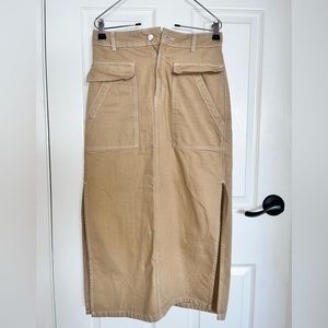 TOPSHOP KHAKI MIDI-SKIRT (SIZE 4)